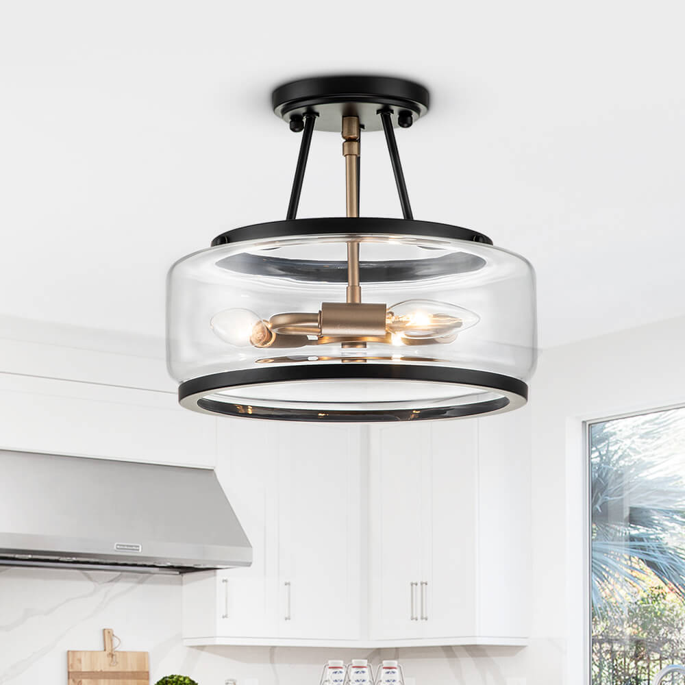 Modern Farmhouse Modern Semi Flush Mount in Open Clear Glass Shade Design for Kitchen Island /Dining Room /Hallway