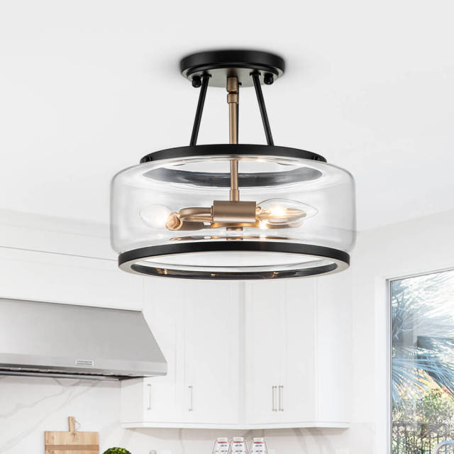 Modern Farmhouse Modern Semi Flush Mount in Open Clear Glass Desgin for Kitchen Island /Dining Room /Hallway