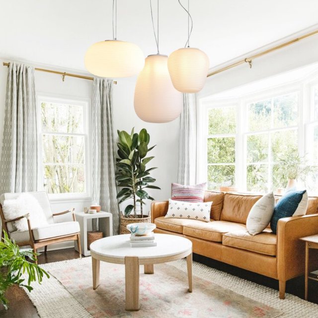 Modern White 1 Light Pendant Light with Ribbed Blown Glass Shade