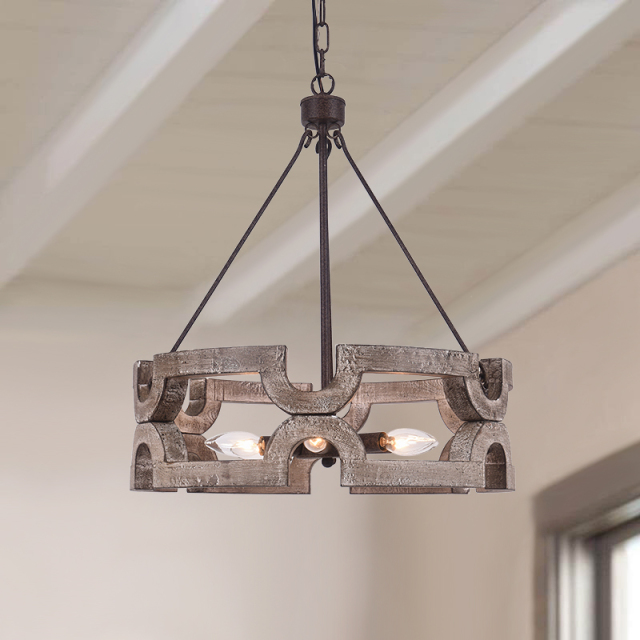Modern Farmhouse 3/6 Lights Wooden Drum Chandelier for Entryway/Kitchen/Dining Room