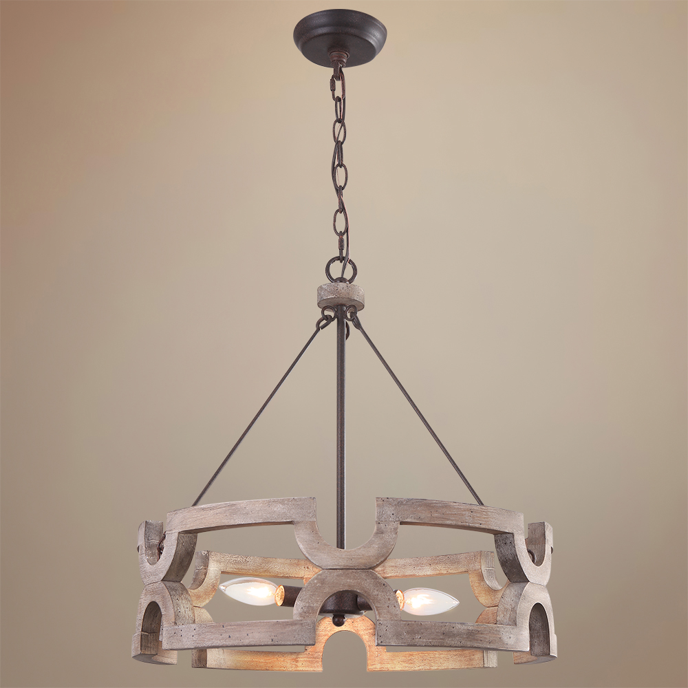 Modern Farmhouse 3/6 Lights Wooden Drum Chandelier for Entryway/Kitchen/Dining Room