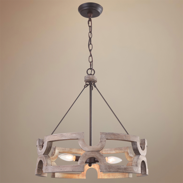 Modern Farmhouse 3/6 Lights Wooden Drum Chandelier for Entryway/Kitchen/Dining Room