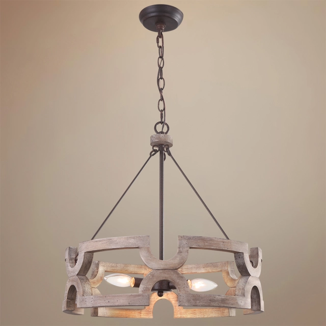 Modern Farmhouse 3/6 Lights Wooden Drum Chandelier for Entryway/Kitchen/Dining Room