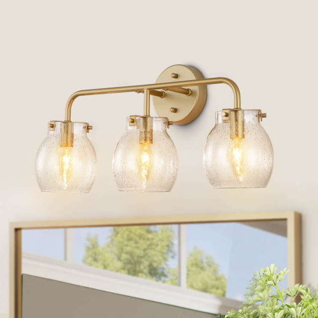 Modern Brass Seeded Glass Wall Sconces Wall Lights Over Mirror Bathroom Vanity Light for Entryway/ Living Room/ Bedroom