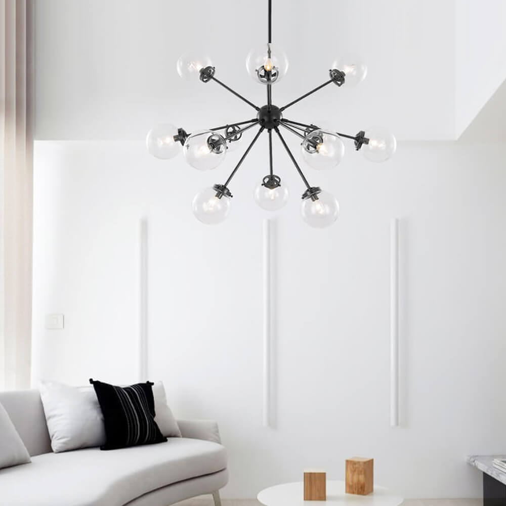 Modern Mid-Century 12- Lights Sputnik Glass Sphere Chandelier for Living Room Bedroom