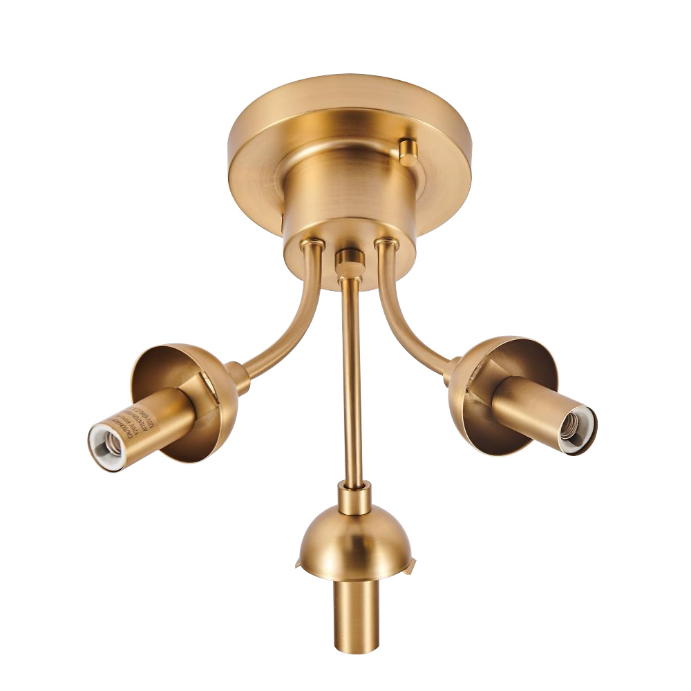 3-Light Mid-Century Gold Sputnik Semi Flush Mount with Clear Glass Globe for Bedroom/ Kitchen/ Living Room
