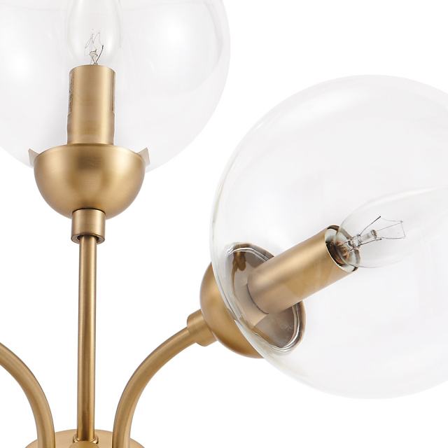 3-Light Modern Gold Sputnik Semi Flush Mount with Clear Glass Globe for Dining Room/ Kitchen/ Living Room