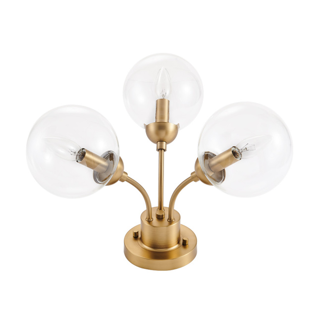 3-Light Modern Gold Sputnik Semi Flush Mount with Clear Glass Globe for Dining Room/ Kitchen/ Living Room