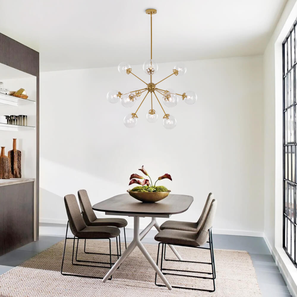 Modern Mid-Century 12- Lights Sputnik Glass Sphere Chandelier for Living Room Bedroom