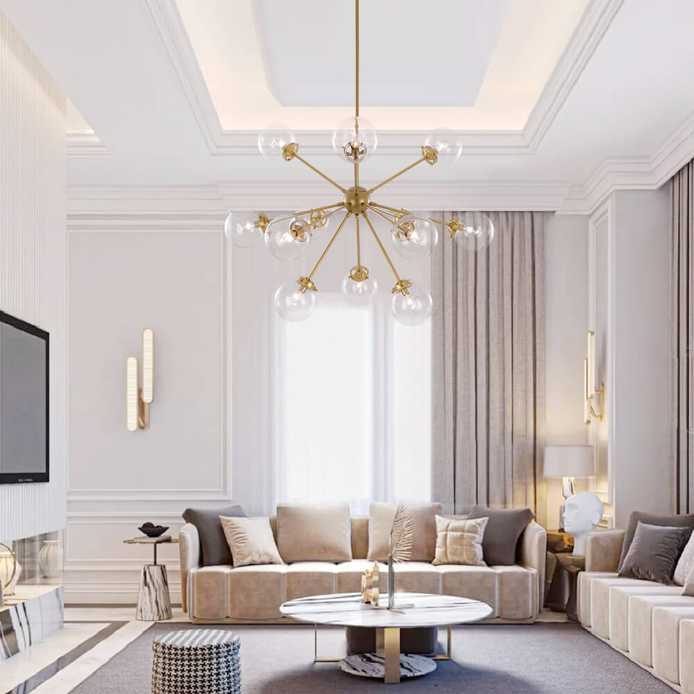 Modern Mid-Century 12- Lights Sputnik Glass Sphere Chandelier for Living Room Bedroom
