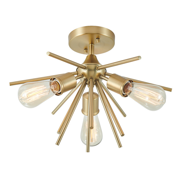 3-Light Modern Gold Sputnik Semi Flush Mount for Dining Room/ Living Room /Bedroom