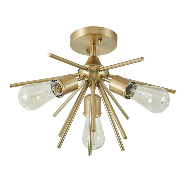 3-Light Modern Gold Sputnik Semi Flush Mount for Dining Room/ Living Room /Bedroom