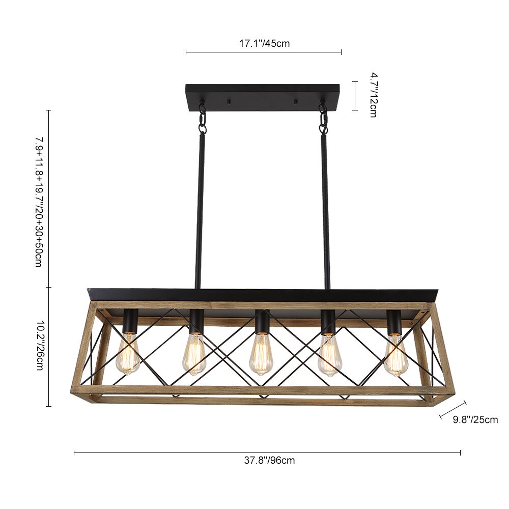 Modern Farmhouse 5-lights Long Rectangular Chandelier for Kitchen Dining Room