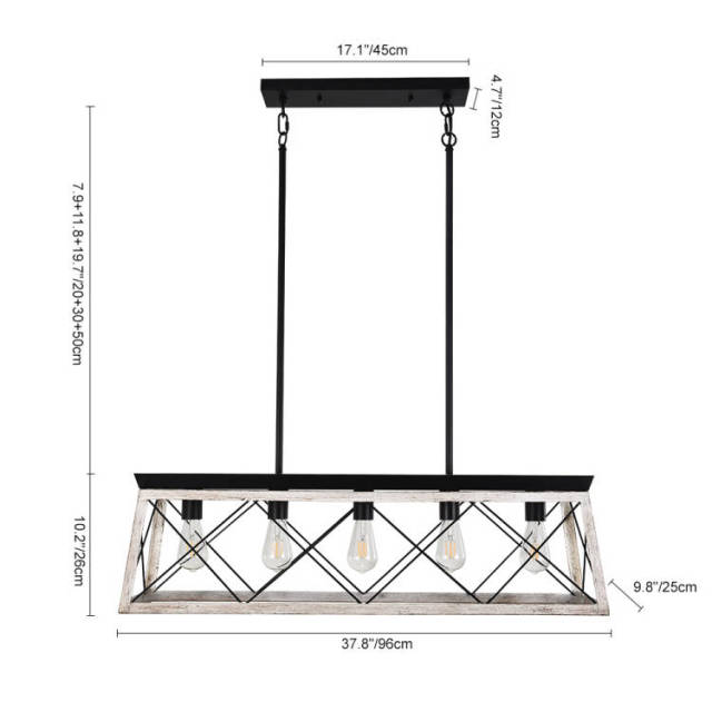 Modern Farmhouse 5-lights Long Rectangular Chandelier for Kitchen Dining Room