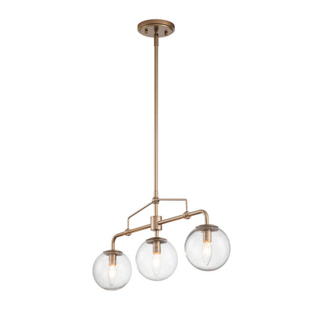 Modern Contemporary 3 Light Linear Pendant Lighting with Seeded Glass Globes for Kitchen Island Dining Room