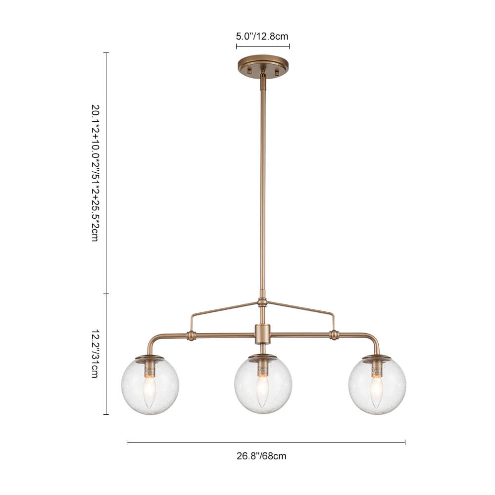 Modern Contemporary 3 Light Linear Pendant Lighting with Seeded Glass Globes for Kitchen Island Dining Room
