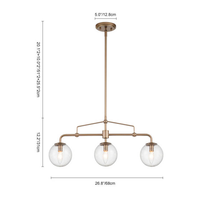 Modern Contemporary 3 Light Linear Pendant Lighting with Seeded Glass Globes for Kitchen Island Dining Room