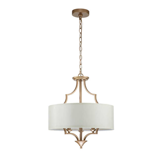 Mid-century Modern Brass Candle Island Chandelier in Drum Fabric Shade for Dinging Room/ Living Room/ Kitchen