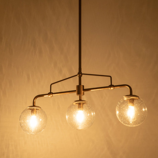 Modern Contemporary 3 Light Linear Pendant Lighting with Seeded Glass Globes for Kitchen Island Dining Room