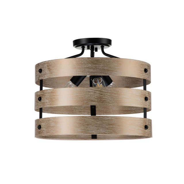 Modern Farmhouse Tiered Faux Wood Drum Flush Mount Ceiling Light for Kitchen Island /Dining Room /Hallway