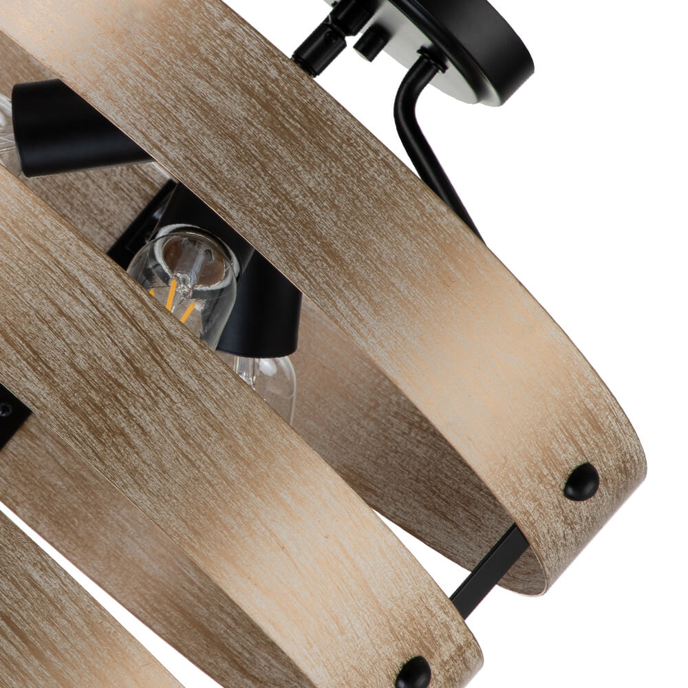 Modern Farmhouse Tiered Faux Wood Drum Flush Mount Ceiling Light for Kitchen Island /Dining Room /Hallway