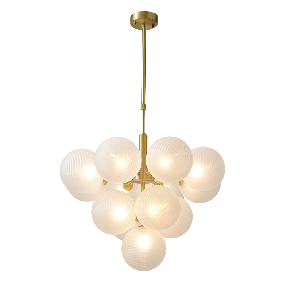 Contemporary Modern 5/13 Light Brass Bubble Cluster Grape Chandelier in Opal Textured White Glass Shade for Living /Dining Room
