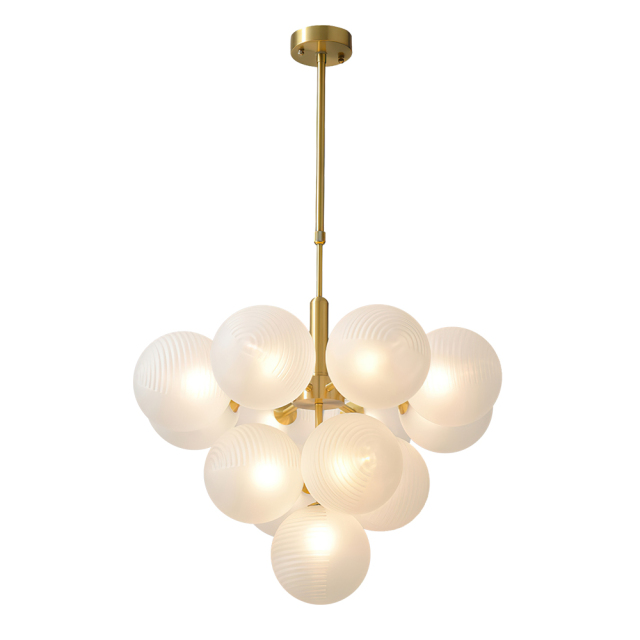 Contemporary Modern 5/13 Light Brass Bubble Cluster Grape Chandelier in Opal Textured White Glass Shade for Living /Dining Room