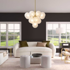 Luxury Modern 5/13 Light Brass Bubble Cluster Grape Chandelier in Opal Textured White Glass Shade for Living /Dining Room