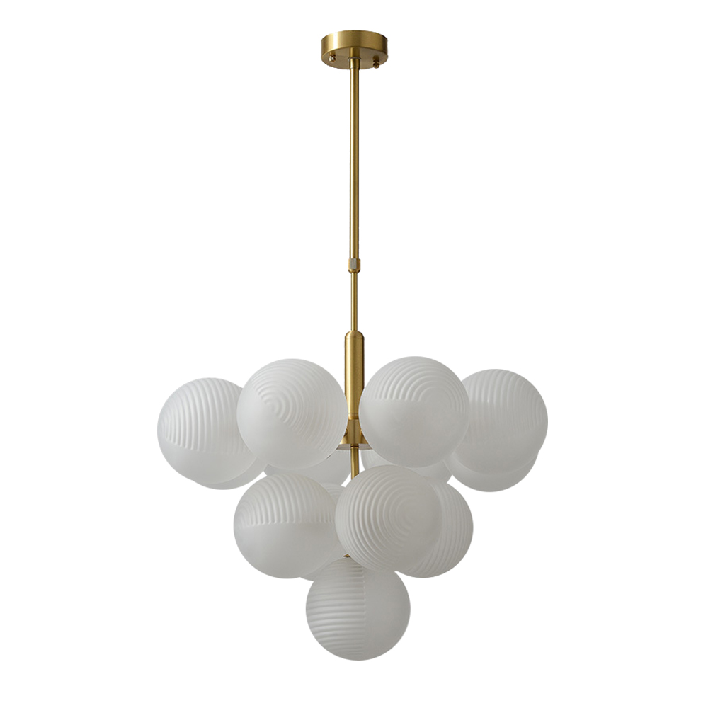 Contemporary Modern 5/13 Light Brass Bubble Cluster Grape Chandelier in Opal Textured White Glass Shade for Living /Dining Room