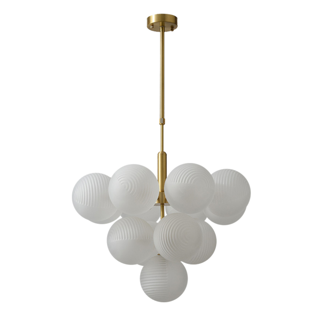 Luxury Modern 5/13 Light Brass Bubble Cluster Grape Chandelier in Opal Textured White Glass Shade for Living /Dining Room