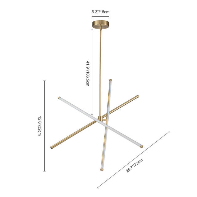 Modern 3-Light Rod LED Cross Arms Sputnik Chandelier in Matt Black/ Aged Brass Finish for Dining Room/ Kitchen/ Living Room