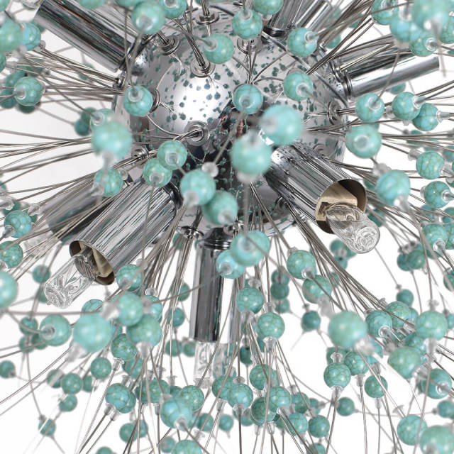 Modern Aqua Sea Chandelier 9-Light Mid-century Sputnik Firework Beads Chandelier Pendant Lighting for Restaurant/ Living Room/ Bedroom