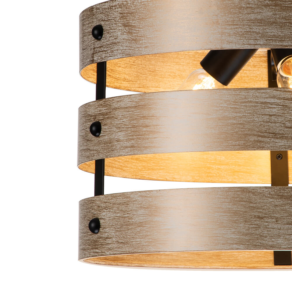 Modern Farmhouse Tiered Faux Wood Drum Flush Mount Ceiling Light for Kitchen Island /Dining Room /Hallway
