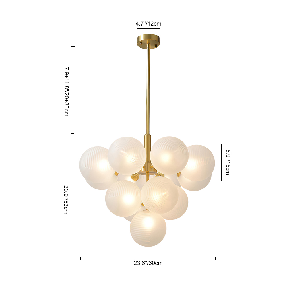 Contemporary Modern 5/13 Light Brass Bubble Cluster Grape Chandelier in Opal Textured White Glass Shade for Living /Dining Room