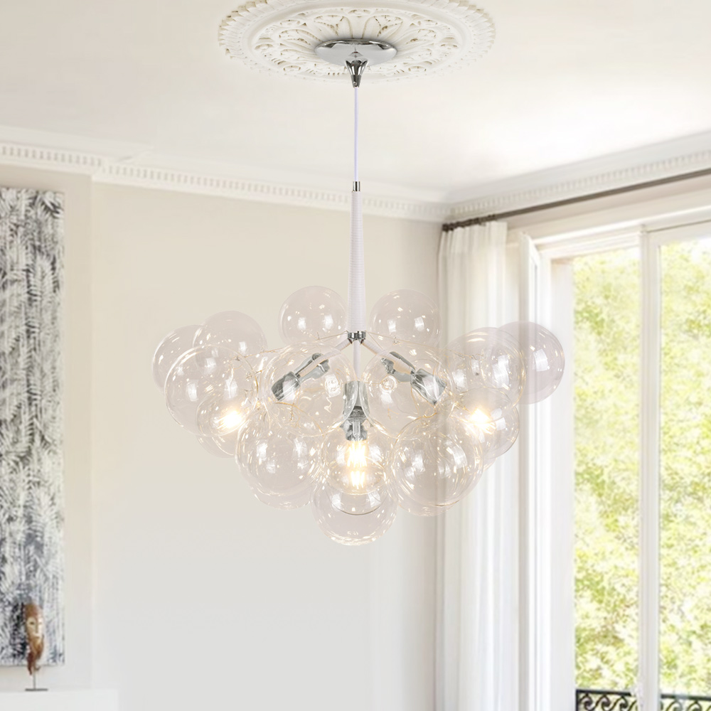 Modern Contemporary Cluster Bubble Glass Chandelier for Dining Room Living Room Restaurant in Black / Chrome Finish