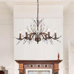 Modern French Country Chandelier 6/9-Light Candle Style Crystal Dining Table off Center Light for Living Room/ Bedroom