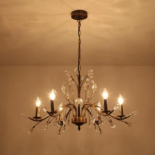 Rustic Vintage Chandelier 6/9-Light Candle Style Crystal Large Chandelier for Restaurant/ Living Room/ Bedroom