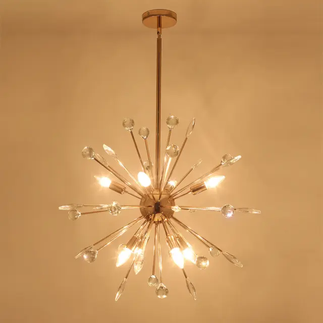 Modern Contemporary Crystal Sunburst Chandelier 8/9-Light Sputnik Firework Pendant Lighting for Restaurant/ Living Room/ Bedroom