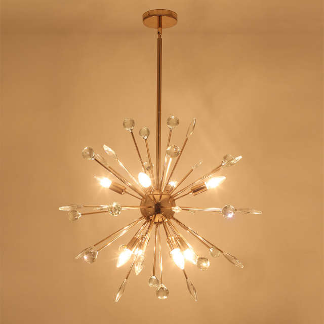Modern Contemporary Crystal Sunburst Chandelier 8/9-Light Sputnik Firework Pendant Lighting for Restaurant/ Living Room/ Bedroom