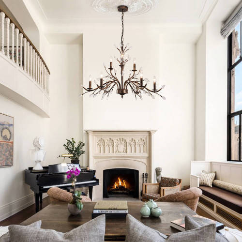 Modern French Country Chandelier 6/9-Light Candle Style Crystal Dining Table off Center Light for Living Room/ Bedroom