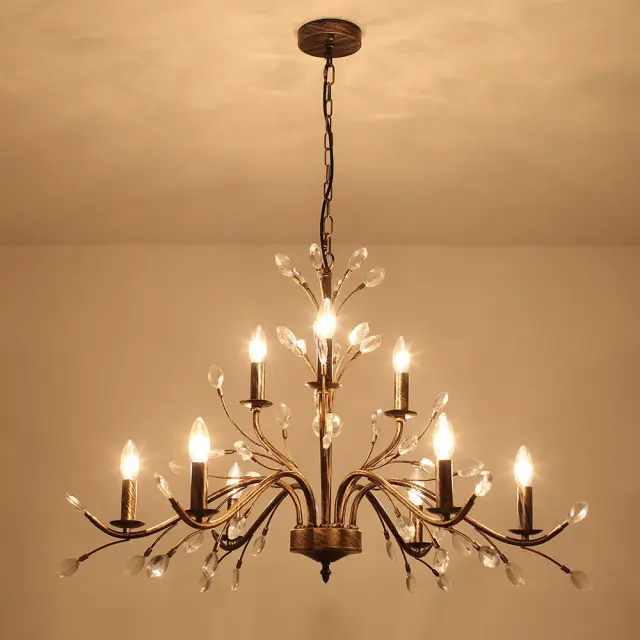 Rustic Vintage Chandelier 6/9-Light Candle Style Crystal Large Chandelier for Restaurant/ Living Room/ Bedroom