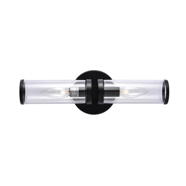 2-Light Modern Brass/ Black Cylinder Clear Glass Wall Sconces Wall Lights for Front Door/ Entryway/Living Room Bathroom Vanity Light