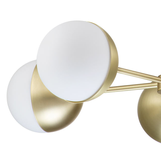 Mid Century Modern 5-Light Frosted Opal Globe Chandelier in Brass/ Black Finish for Dining Room Living Room Restaurant
