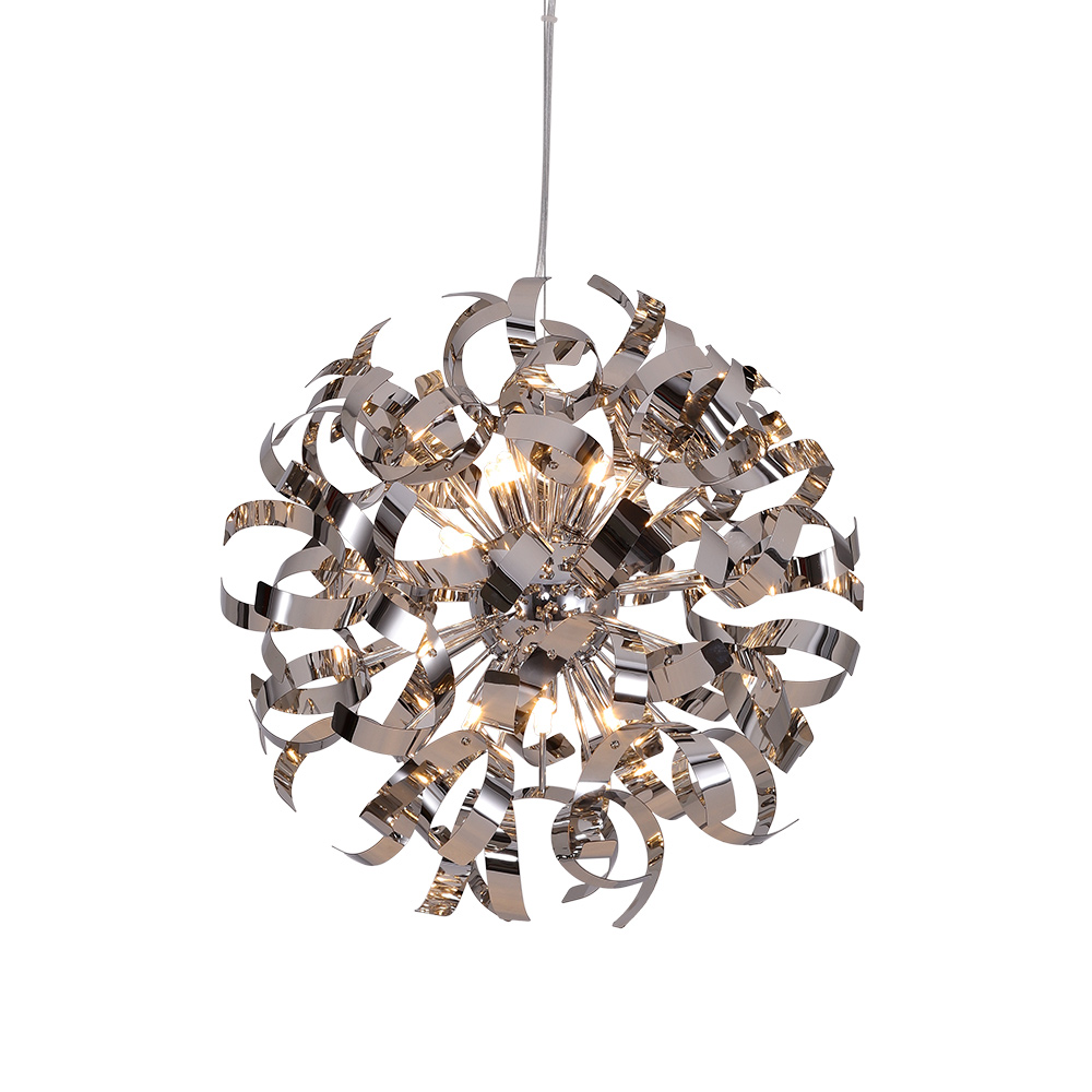 8/12-Light Modern Stainless Steel Spiral Arms Sputnik Chandelier Firework Pendant Lighting for Living Room/Dining Room/ Lobby/ Restaurant