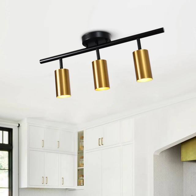 Modern 3-Light Track Light Flush Mount Ceiling Light Fitting in Black+Gold for Kitchen Island /Dining Room /Hallway