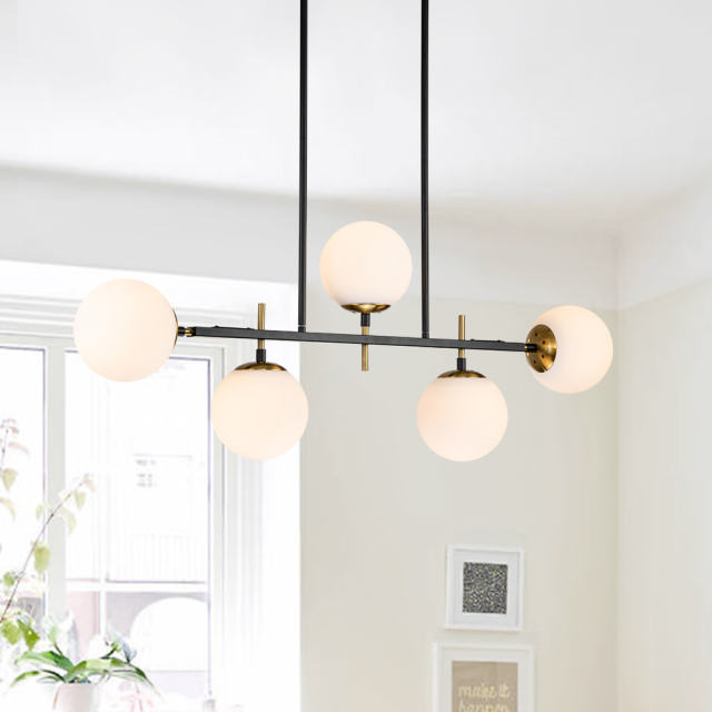 Modern Contemporary 3 Light Linear Pendant Lighting with Seeded Glass Globes for Kitchen Island Dining Room