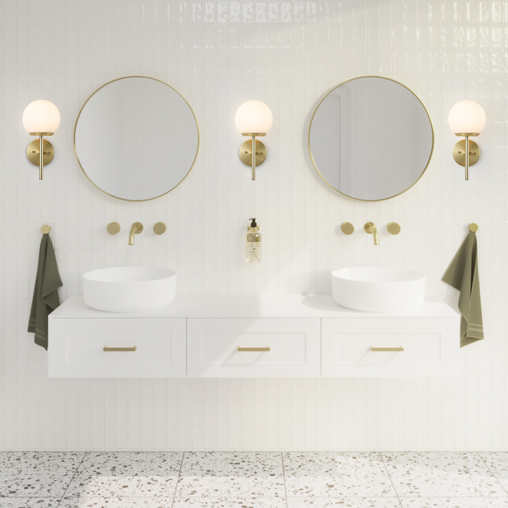 Minimalist 1-Light Modern Wall Lamp Brass Clear/ Opal Glass Globe Wall Sconces Wall Lights for Front Door/ Entryway/ Living Room