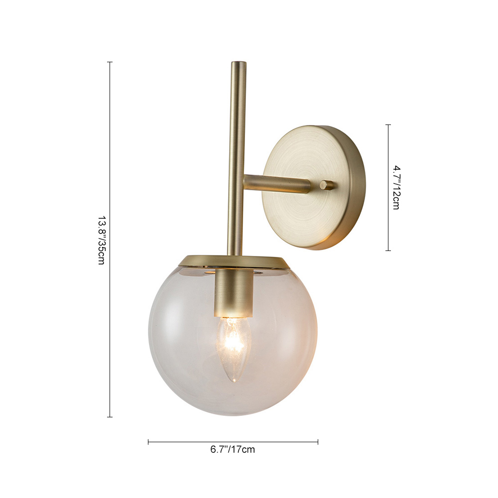 Minimalist 1-Light Modern Wall Lamp Brass Clear/ Opal Glass Globe Wall Sconces Wall Lights for Front Door/ Entryway/ Living Room