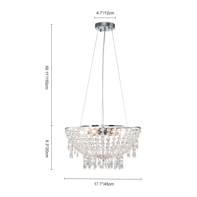 Modern Luxury Crystal Pendant Lighting Crystals Bowl Shape in Chrome Finish for Restaurant/ Living Room/Dining Room/ Bedroom