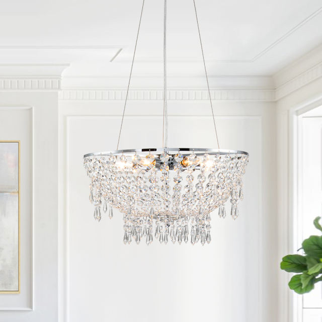 Modern Luxury Crystal Pendant Lighting Crystals Bowl Shape in Chrome Finish for Restaurant/ Living Room/Dining Room/ Bedroom
